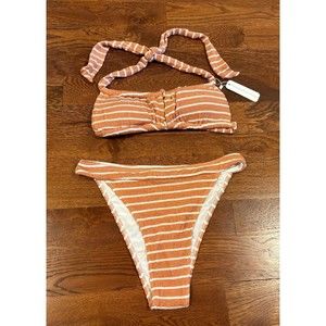 Somerfield Swim Womens L Striped Lanikai Bikini and Sorento Crinkle Bottoms